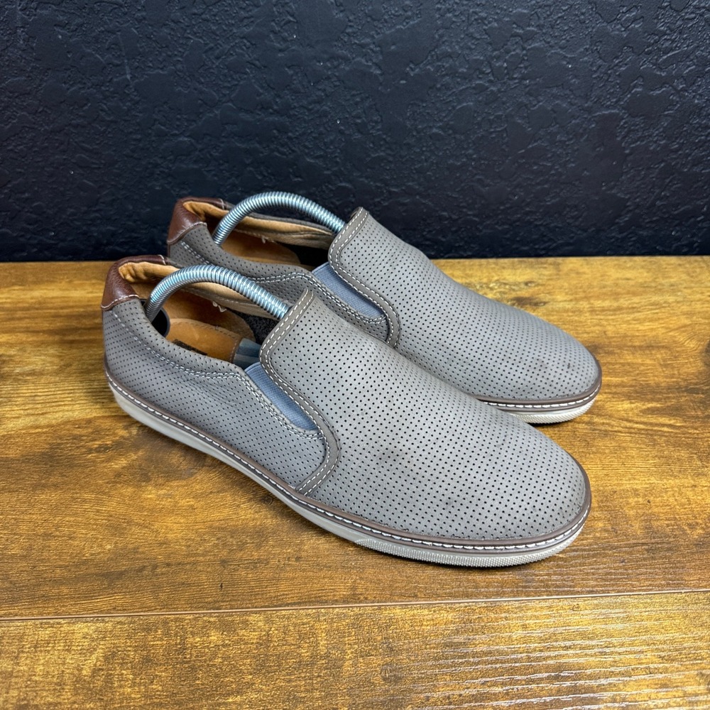 Johnston & Murphy McGuffey 25-0619 Grey Perforated Leather Slip-On Mens 9.5M